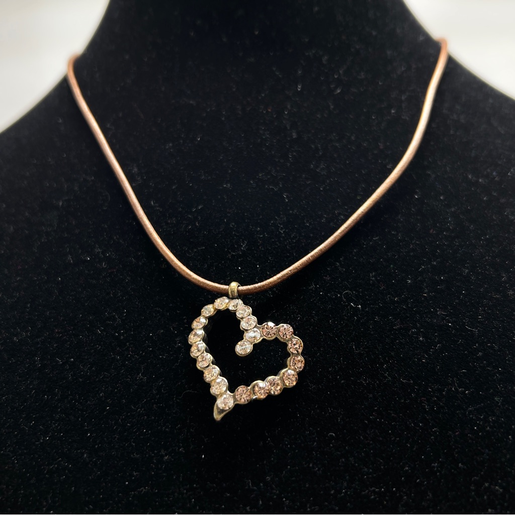 Van Galz, Floating Heart With Swarovski Crystals Tan Clear Leather Lacing